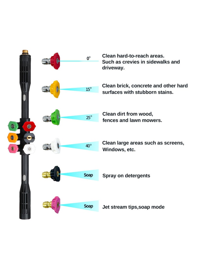 Pressure Washer Gutter Cleaning Tools, Upgrade Power Washer Extension Wand with 6 Nozzle Tips, Replacement Power washer Lance with 1/4