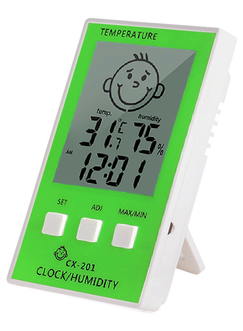 LCD Alarm Clock Function Digital Thermometer With User Manual Green/Grey