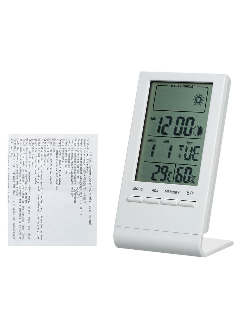 LCD Digital Alarm Clock Function Thermometer Hygrometer White/Grey