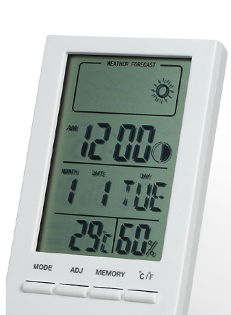 LCD Digital Alarm Clock Function Thermometer Hygrometer White/Grey