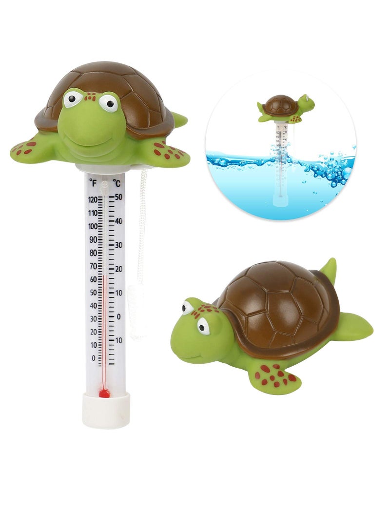 Large Floating Pool Thermometer for Easy Water Temperature Reading, Shatter Resistant with String for Indoor & Outdoor Pools and Spas (Turtle Design)