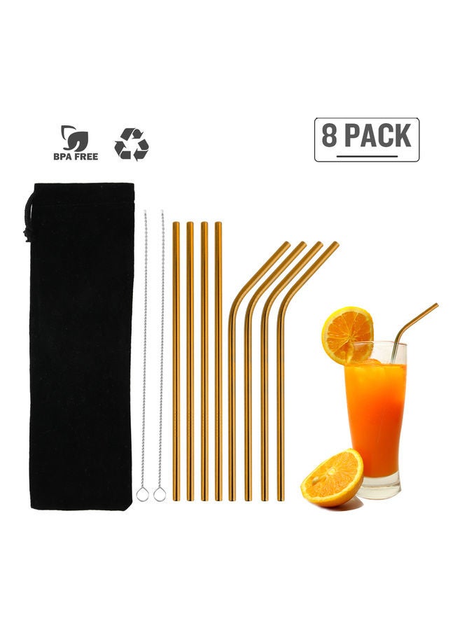 8 Pieces Stainless Steel Reusable Straws Set Gold 26.5x1x12cm