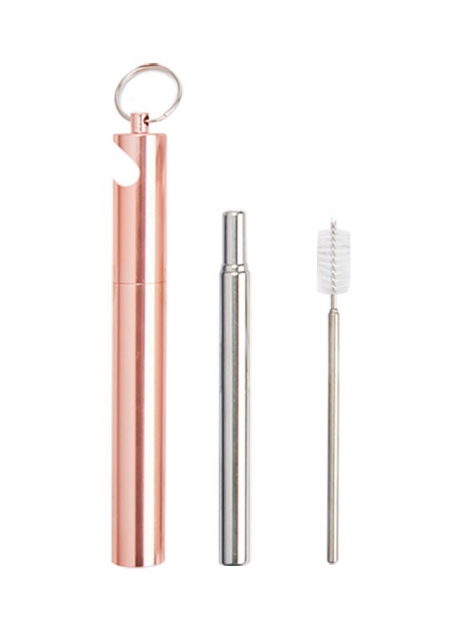 Convenient Folding Metal Straw Stainless Steel Telescopic Bottle Opener Aluminum Box Set pink 13.5x1.6cm