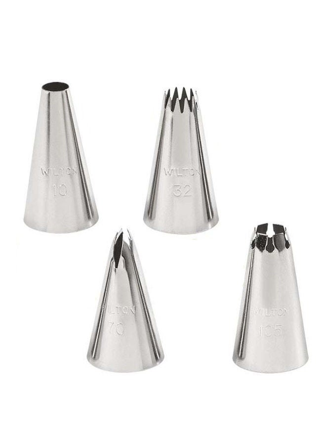 4-Piece Borders Cake Decorating Tip Set Silver 1 (10), 2 (32), 3 (105), 4 (170)