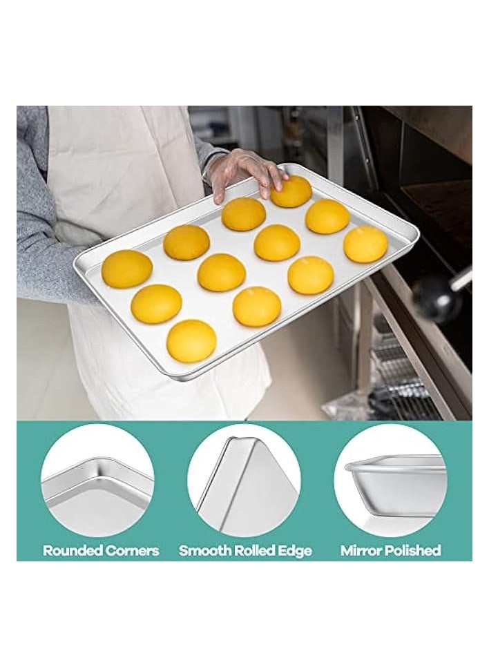 Baking Tray, 100% Stainless Steel Oven Tray Set of 2, Large Cookie Sheet Pan for Baking Cooking Roasting, Non Toxic & Rust Free