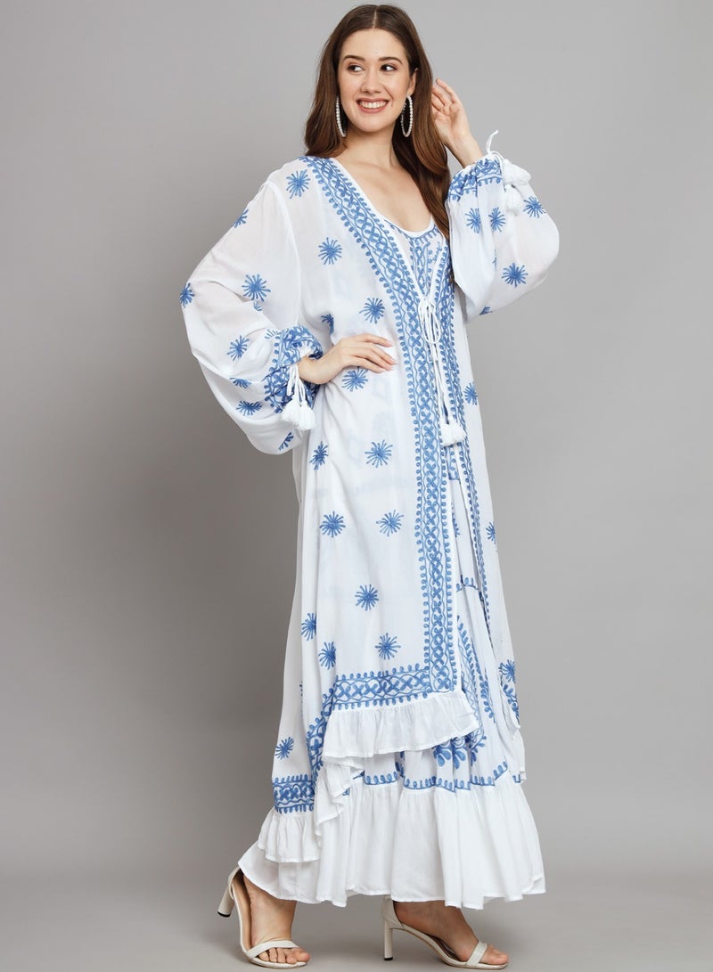 Hand Embroidered Chikankari Modal Kaftan-AL3605