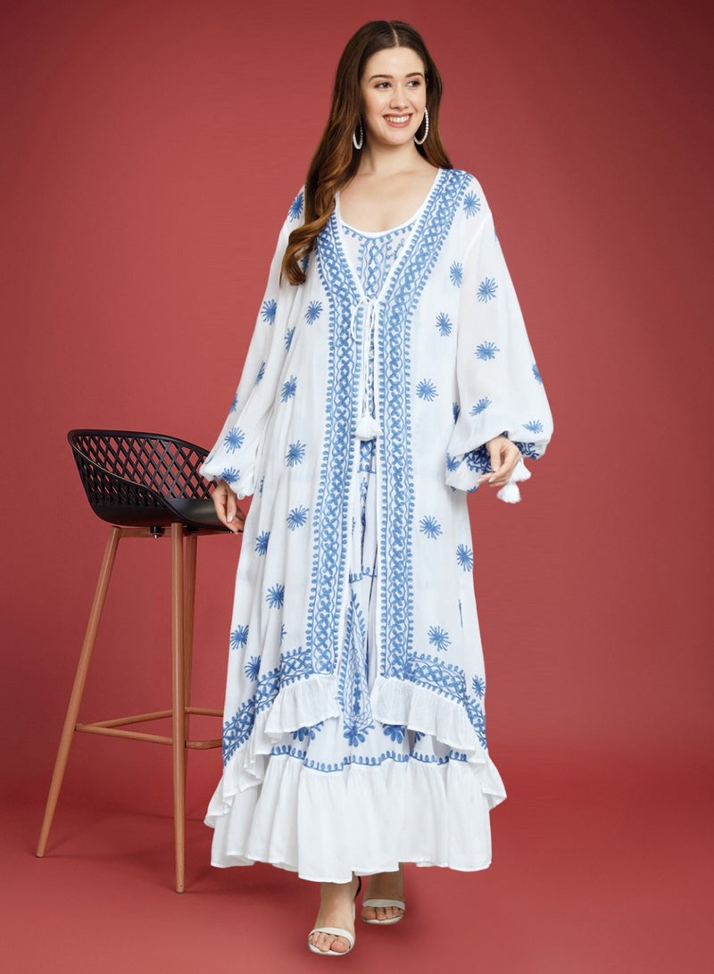 Hand Embroidered Chikankari Modal Kaftan-AL3605