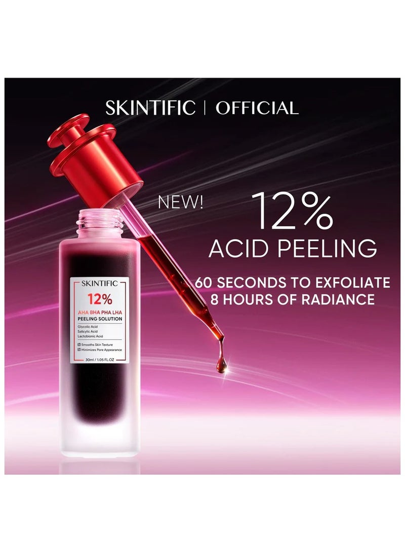 SKINTIFIC 12% AHA BHA PHA LHA Peeling Solution Serum 30ml Whitening Brightening for Dark Spot Acne-prone