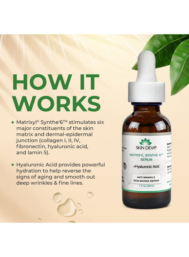 SKIN DEVA Matrixyl Synthe 6 Hyaluronic Acid Serum Anti Aging Serum Facial Serum Shrinks Pores and Contains Hyaluronic Acid Serum For Face To Keep Skin Hydrated