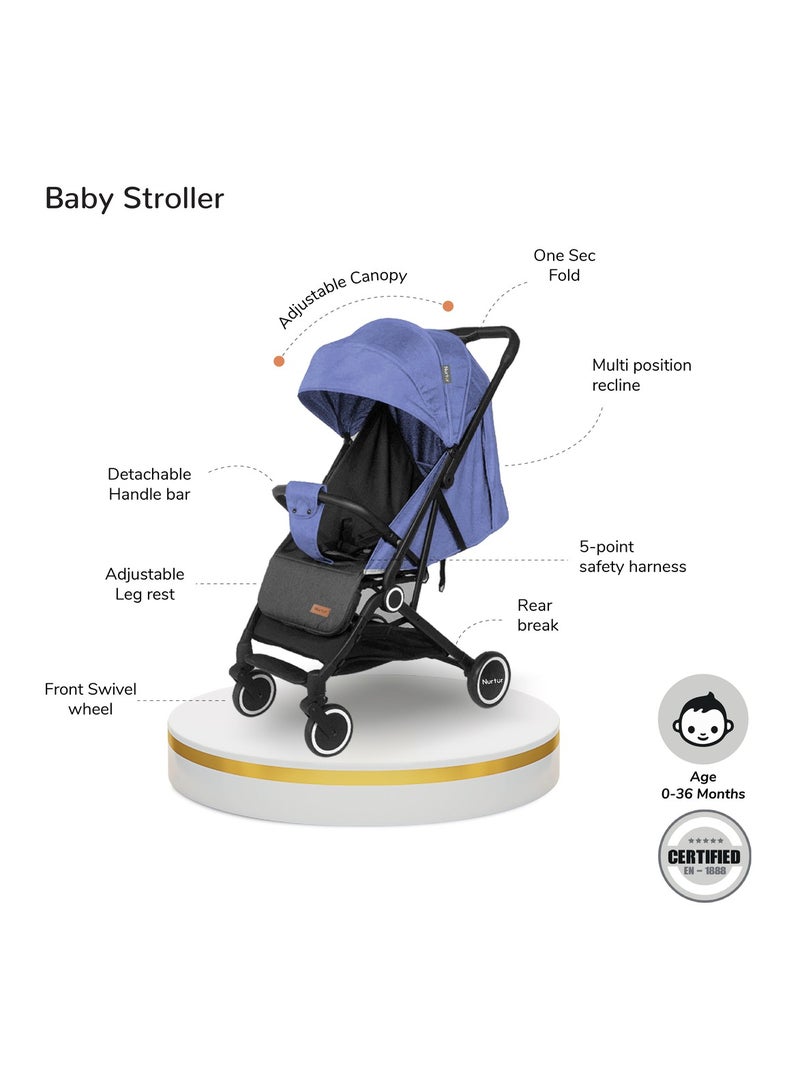 Nurtur Baby Stroller  Storage Basket One -hand fold design 5 Point Safety Harness EVA wheels Light Blue