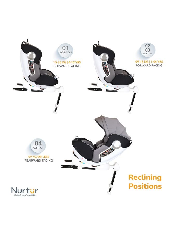 Nurtur Liberty BabyKids 4in1 Car Seat  360  Rotation  Leg Support  ISOFIX –10level Adjustable Headrest with Canopy  0 months to 12 years  Upto 36kg Official Nurtur Product