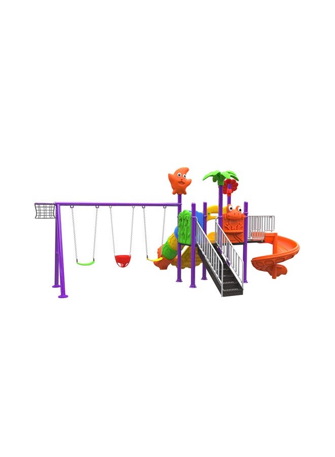 Backyard Playground Set Outdoor Swing Slide For Kids With Basketball Hoop