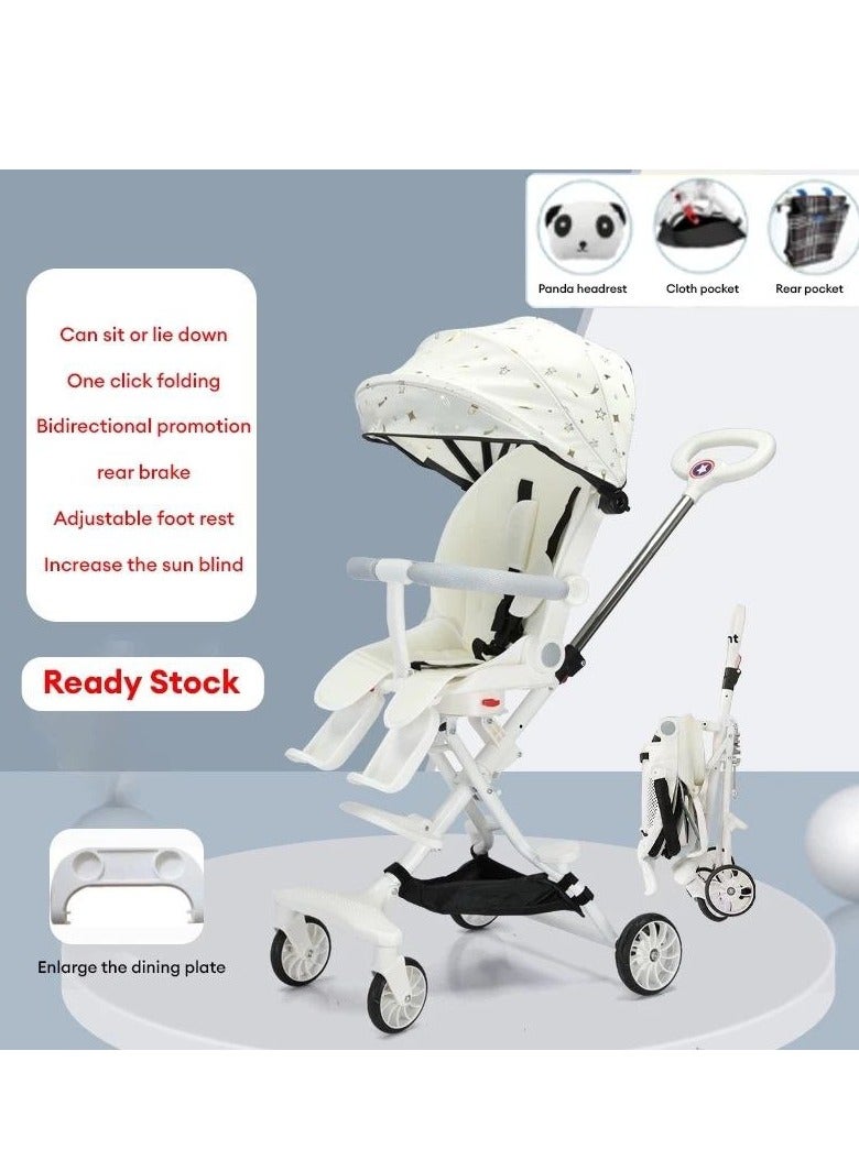 Stroller Baby 4 In 1 Light Weight High Landscape Baby Stroller Portable Baby Stroller For Newborn Infant Cradle,(White)