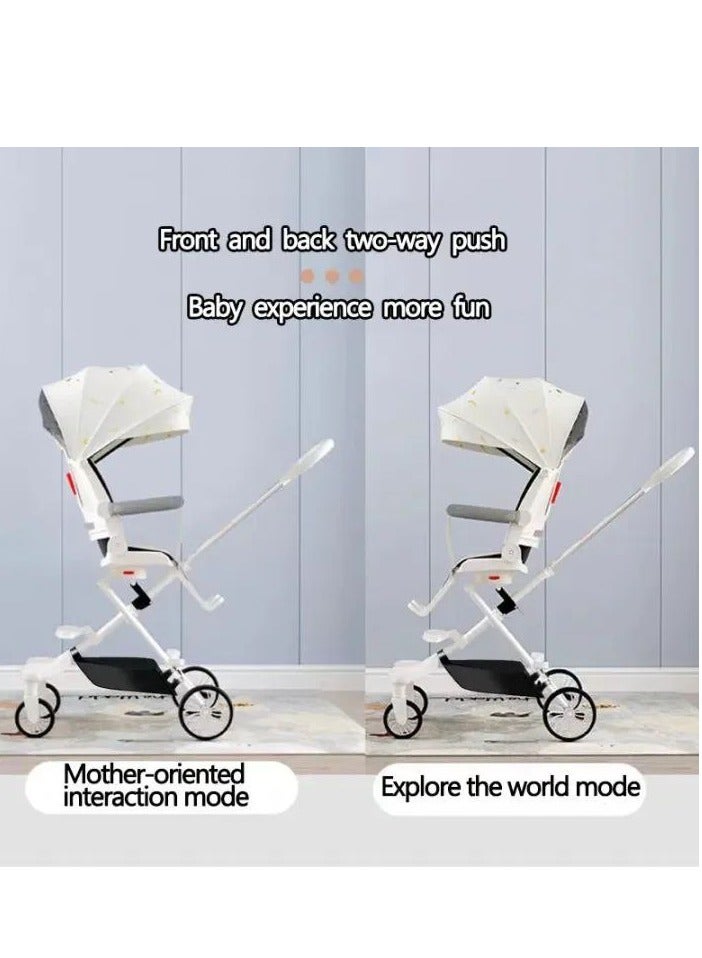 Stroller Baby 4 In 1 Light Weight High Landscape Baby Stroller Portable Baby Stroller For Newborn Infant Cradle,(White)