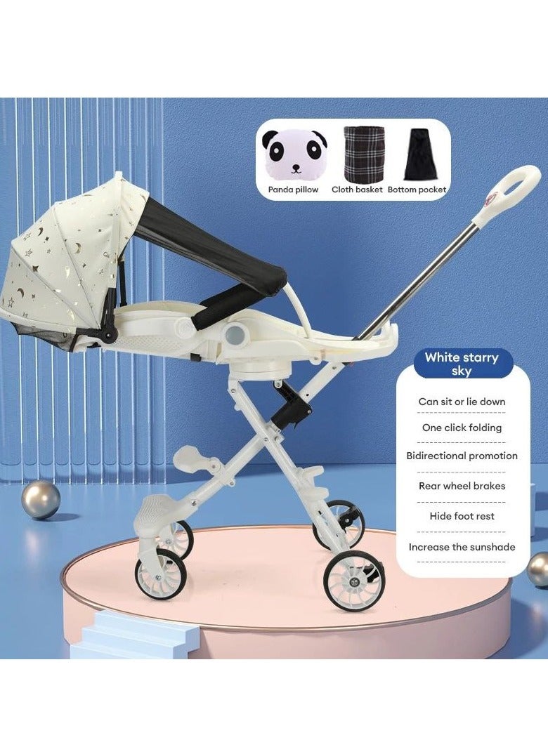 Stroller Baby 4 In 1 Light Weight High Landscape Baby Stroller Portable Baby Stroller For Newborn Infant Cradle,(White)