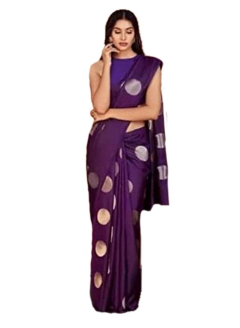 Purple soft silk saree with Big Polka design plus unstitched blouse