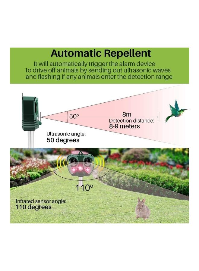 Solar Waterproof Ultrasonic Animal Repeller Pest Green