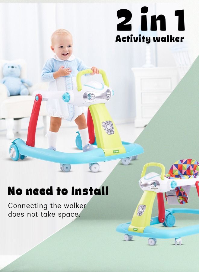 2 In 1 Twist Pro Baby Walker Round Kids Walker For Baby With 3 Adjustable Height Removable Seat Led Light And Musical Toy Bar Baby Push Walker For Baby Boys Girls 6 To 24 Months Green