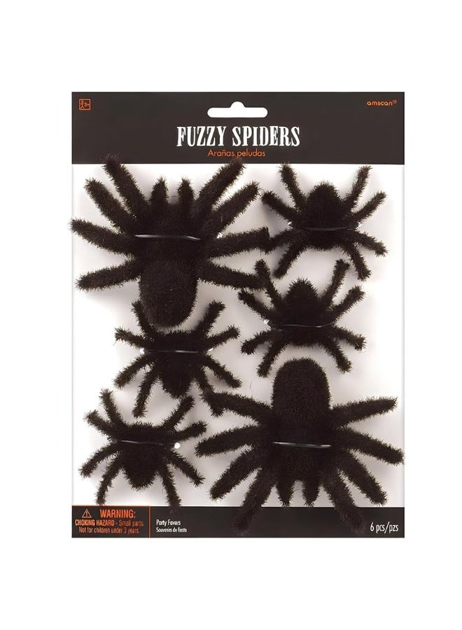 Plastic Fuzzy Spider MultiPack  6 Count  Realistic Flexible and Scary Fun for Halloween Decoration and Pranks