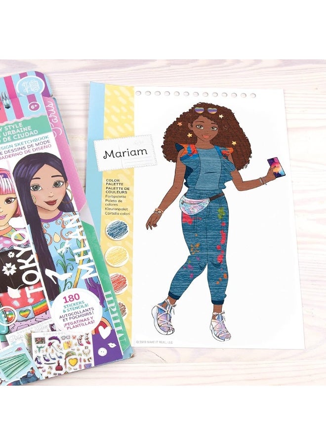 Make It Real â€“ Fashion Design Sketchbook: City Style - Inspirational Fashion Design Coloring Book for Girls - Includes Sketchbook, Stencils, Stickers, and Fashion Design Guide