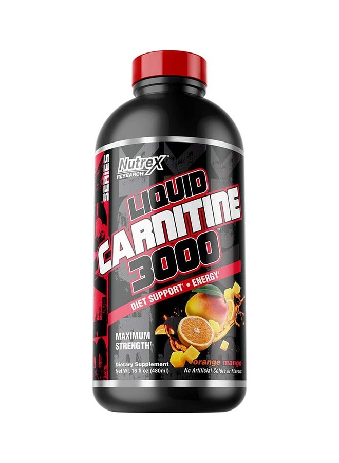 Nutrex Research Liquid Carnitine 3000 | Premium Liquid Carnitine, Fat Loss Support | Orange Mango |16 Fl Oz