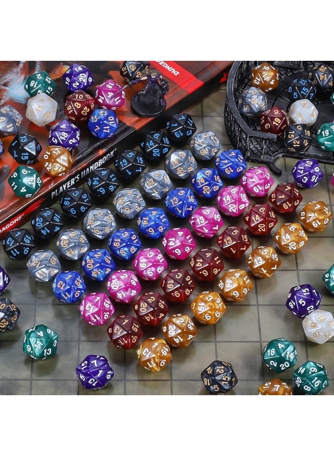 CiaraQ DND Polyhedral Dice 100pcs with A Dice Bag Compatible with Dungeons and Dragons DND RPG MTG Role Playing Table Games D20 dice 10 colors100 pcs