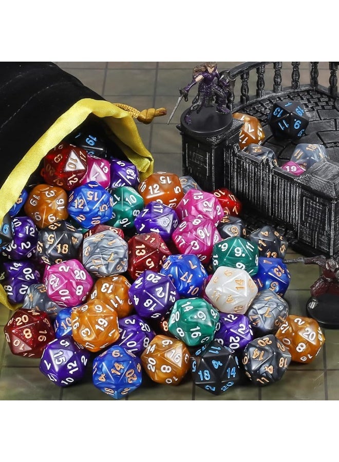 CiaraQ DND Polyhedral Dice 100pcs with A Dice Bag Compatible with Dungeons and Dragons DND RPG MTG Role Playing Table Games D20 dice 10 colors100 pcs