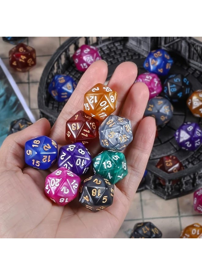 CiaraQ DND Polyhedral Dice 100pcs with A Dice Bag Compatible with Dungeons and Dragons DND RPG MTG Role Playing Table Games D20 dice 10 colors100 pcs