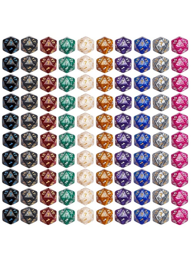 CiaraQ DND Polyhedral Dice 100pcs with A Dice Bag Compatible with Dungeons and Dragons DND RPG MTG Role Playing Table Games D20 dice 10 colors100 pcs