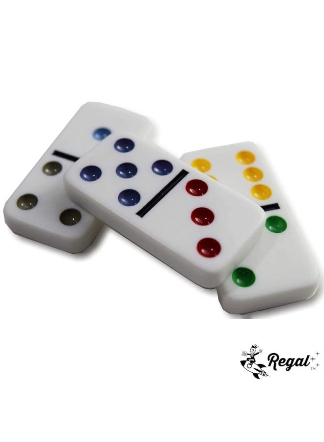 Regal Games Mexican Train Double 12 Dominoes Set for Adults & Kids - Domino Game with 91 Tiles Colored Dots & 4 Metal Trains - 2-8 Player Games & Ideal for Family Fun Game Night and Travel (Ages 8+)