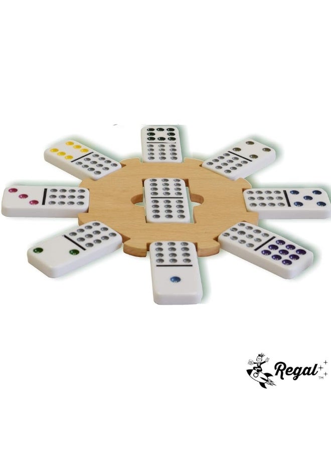 Regal Games Mexican Train Double 12 Dominoes Set for Adults & Kids - Domino Game with 91 Tiles Colored Dots & 4 Metal Trains - 2-8 Player Games & Ideal for Family Fun Game Night and Travel (Ages 8+)