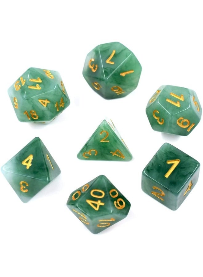 Polyhedral DND Dice Sets, 7-Die Green D&D Dice for Dungeons and Dragons Pathfinder RPG MTG Table Gaming Dice,Jade Dice (Green)