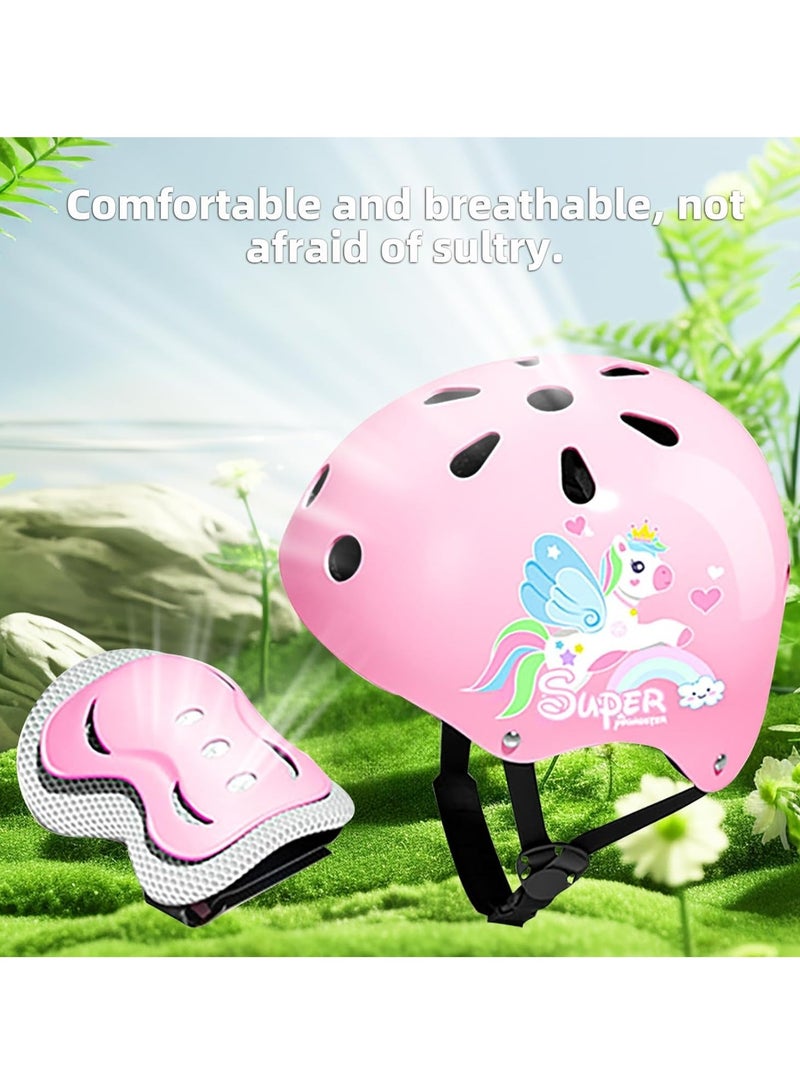 Kids Protective Gear Set Toddler Helmet for Ages 2 to 8 Boys Girls with Sports Protective Gear Set Knee Elbow Wrist Pads for Skateboard Cycling Scooter Rollerblading