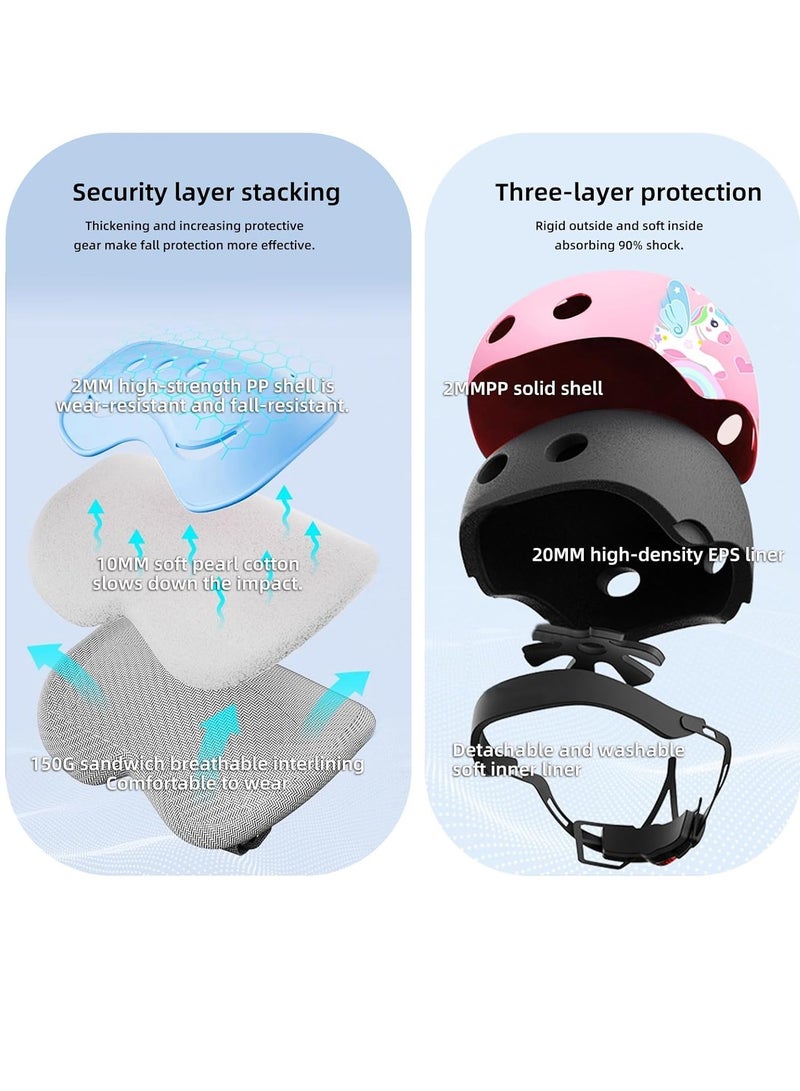 Kids Protective Gear Set Toddler Helmet for Ages 2 to 8 Boys Girls with Sports Protective Gear Set Knee Elbow Wrist Pads for Skateboard Cycling Scooter Rollerblading