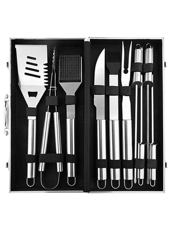 11-Piece Barbecue Grilling Accessories Tool Set With Case Silver/Black