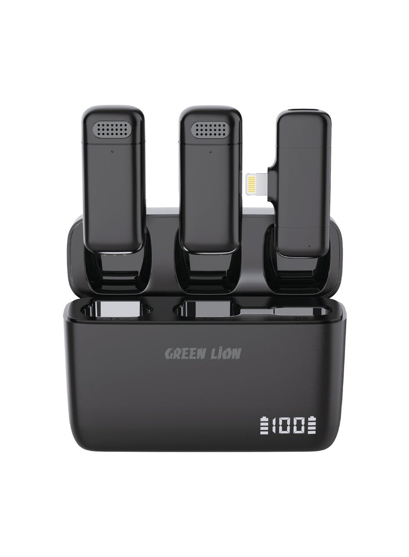 Duo Fast Wireless Mic / Lightning Devices / Automatic Pairing / 3 Times Charging Case / Long Distance Transmission Range / High Battery Capacity - Black