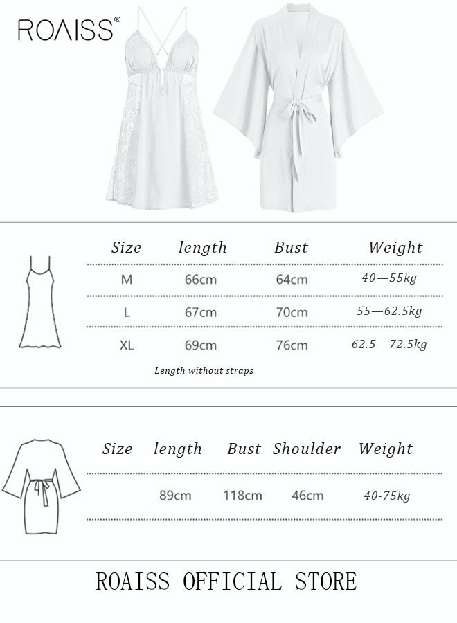 2 Piece Nightgown Set Women's Sweet Halter Nightdress Lace Lingerie Sleepwear Home Dress Set Romantic Elegant Pajamas Ladies Spring Autumn Robe Loungewear