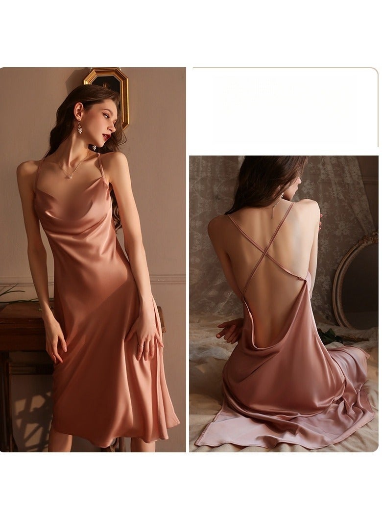 New Satin Lace Chest Cuhion Suspender Nightgown, Women's Lace Up Nightgown, Home Wear Set