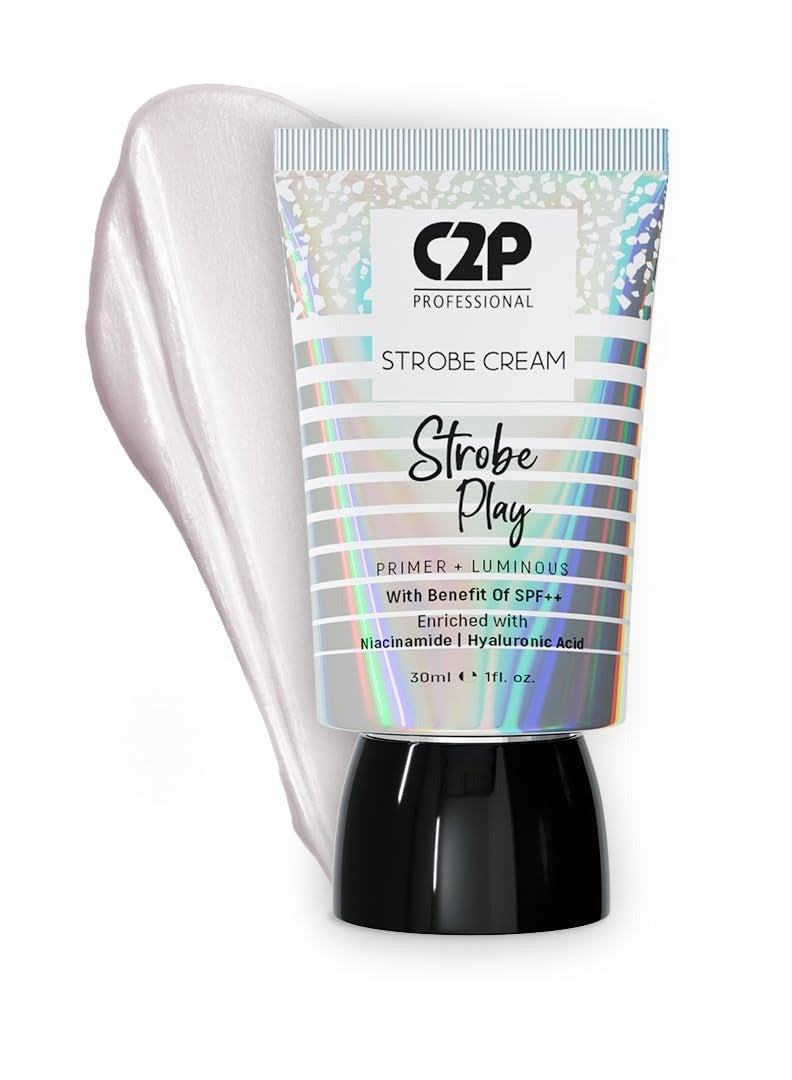 C2P Pro Strobe Cream for Face Glow With Niacinamide & Hyaluronic Acid 3 in 1 Formula Moisturizer, Highlighter, Primer Illuminating & Glowing Makeup Base | Flawless Radiant Dewy Skin SPF++ Rose Gold 30g