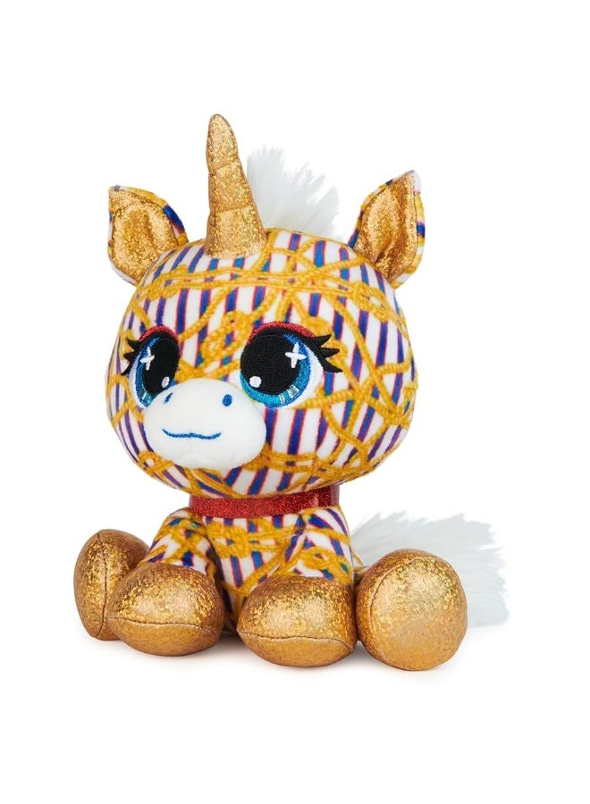 P.Lushes Designer Fashion Pets Natalie Von Corn Premium Unicorn Stuffed Animal, Gold and Blue, 6â€