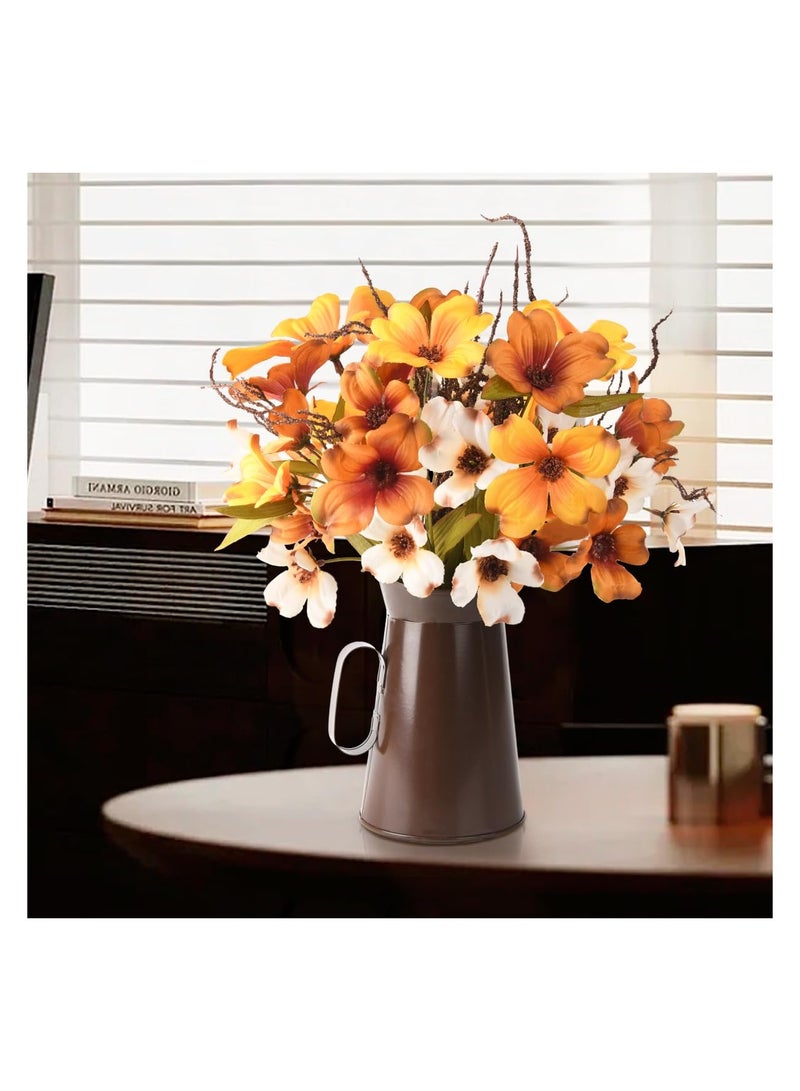 Artificial Silk Flowers in Vase, Fake Flowers with Vase, Faux Flower Arrangements with Vase for Home Office Farmhouse kitchen Dining Table Centerpiece Decorations Coffee Table Fall Decor(Orange)