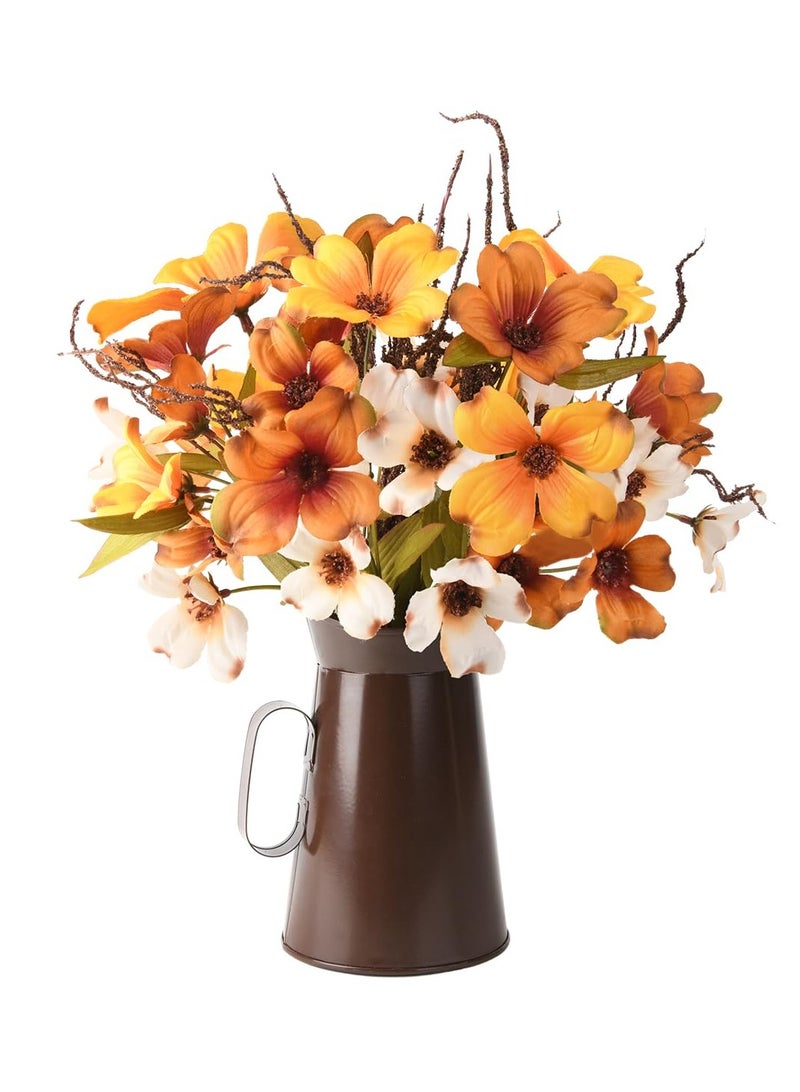 Artificial Silk Flowers in Vase, Fake Flowers with Vase, Faux Flower Arrangements with Vase for Home Office Farmhouse kitchen Dining Table Centerpiece Decorations Coffee Table Fall Decor(Orange)