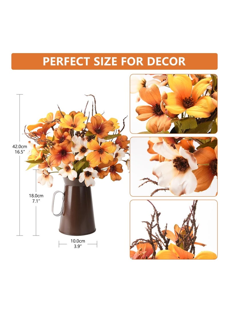 Artificial Silk Flowers in Vase, Fake Flowers with Vase, Faux Flower Arrangements with Vase for Home Office Farmhouse kitchen Dining Table Centerpiece Decorations Coffee Table Fall Decor(Orange)