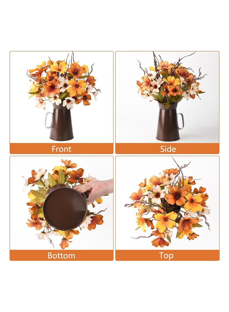 Artificial Silk Flowers in Vase, Fake Flowers with Vase, Faux Flower Arrangements with Vase for Home Office Farmhouse kitchen Dining Table Centerpiece Decorations Coffee Table Fall Decor(Orange)