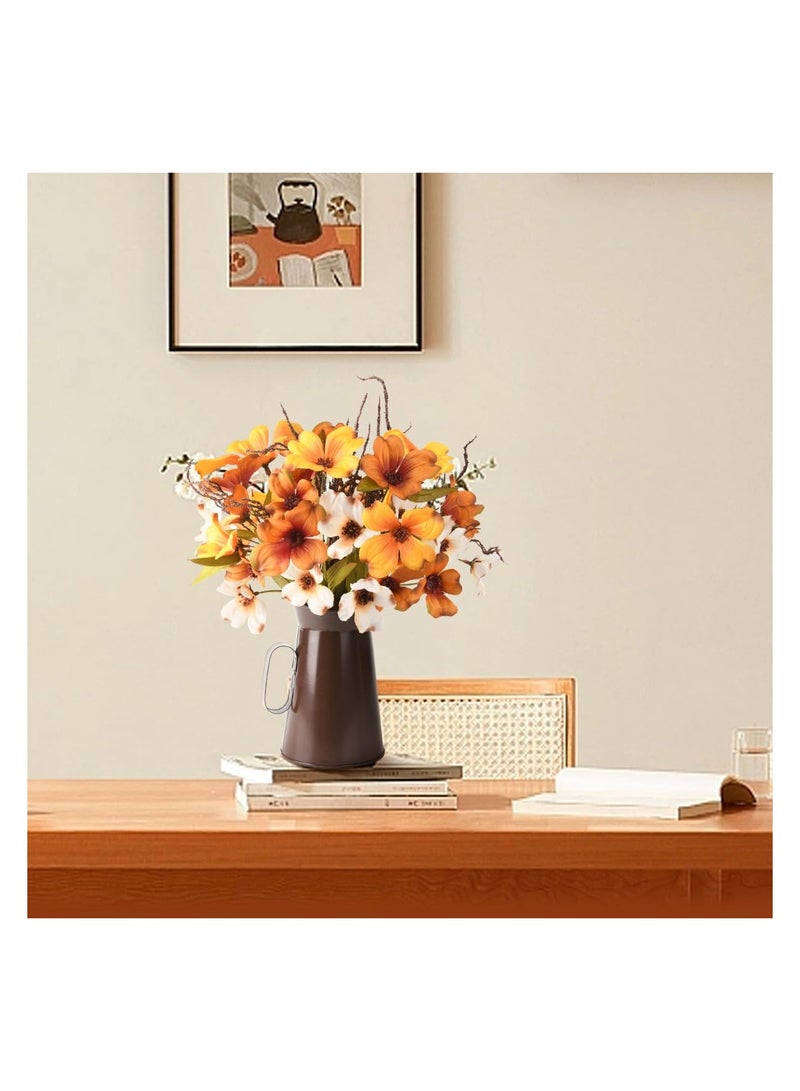 Artificial Silk Flowers in Vase, Fake Flowers with Vase, Faux Flower Arrangements with Vase for Home Office Farmhouse kitchen Dining Table Centerpiece Decorations Coffee Table Fall Decor(Orange)