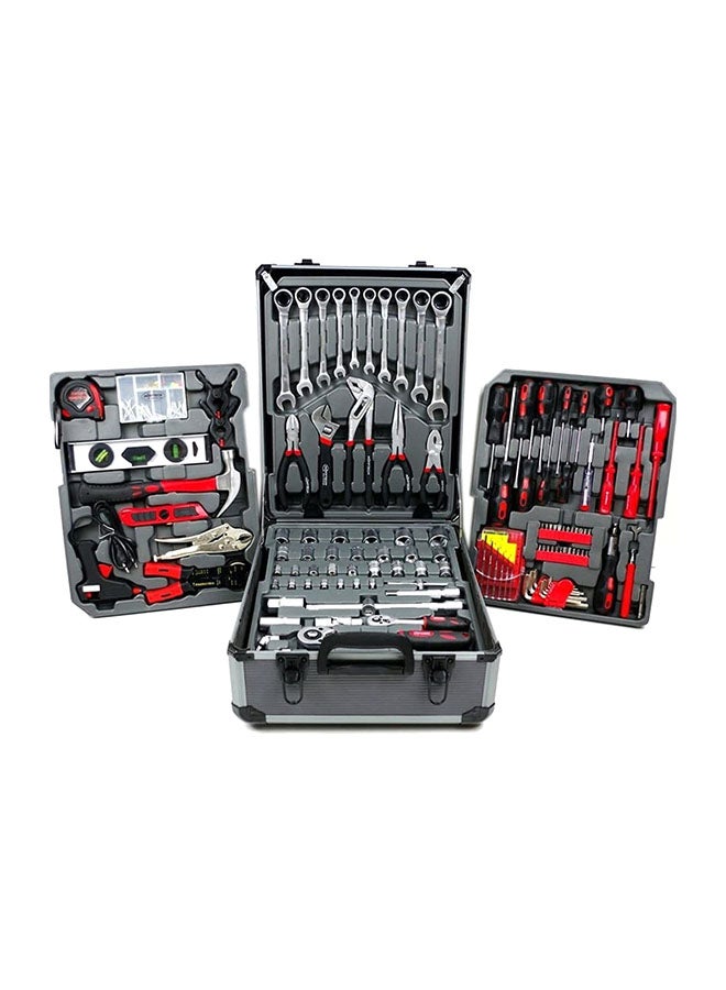 187-Piece Trolley Tool Suitcase With Automatic Ratchet Set Silver/Black 38x18x53cm