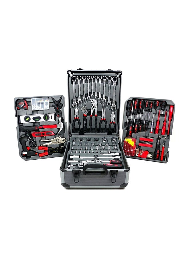 187-Piece Trolley Tool Suitcase With Automatic Ratchet Set Black/Silver 38x18x53cm