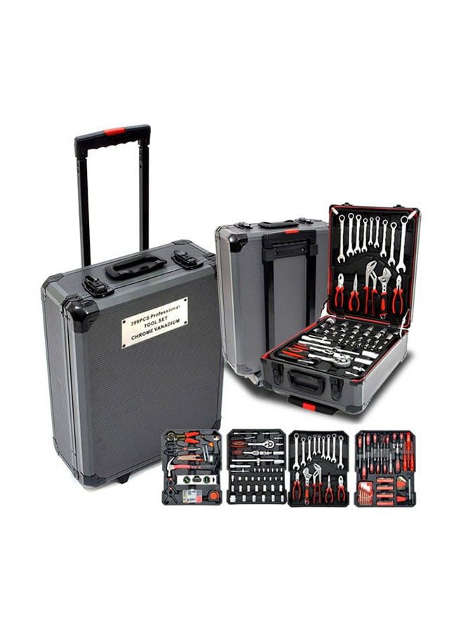 187-Piece Trolley Tool Suitcase With Automatic Ratchet Set Black/Silver 38x18x53cm