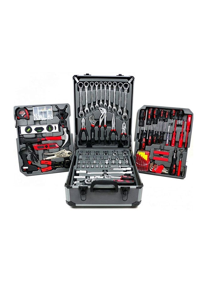 187-Piece Trolley Tool Suitcase With Automatic Ratchet Set Black/Silver 38x18x53cm