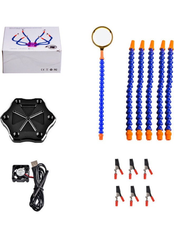 6-Flexible Arms Soldering Station with USB Fan and Magnifier Multicolour